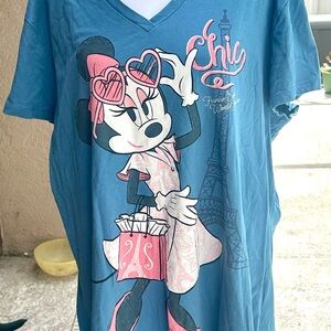 Disney Minnie Mouse woman’s France Blue Tee with Pink Accents